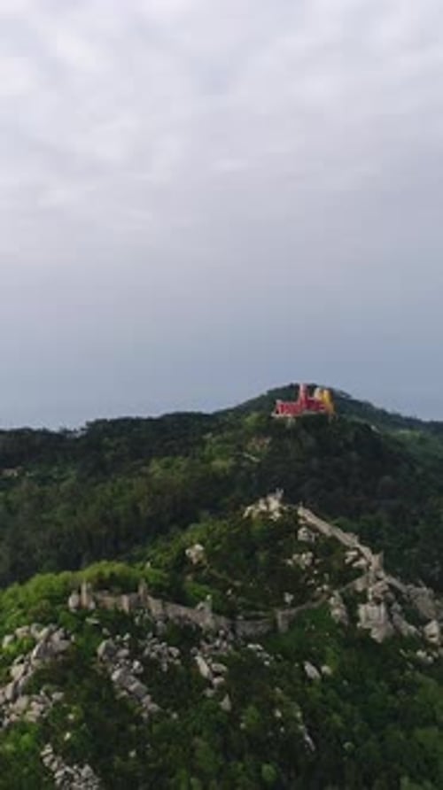 Vertical Video of Moorish Castle and Pena Palace, Sintra, Portugal