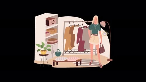 Flat Design Woman Standing in Dressing Room Animation