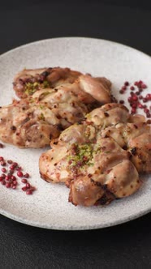 Grilled Chicken Thighs Garnished on Plate Vertical