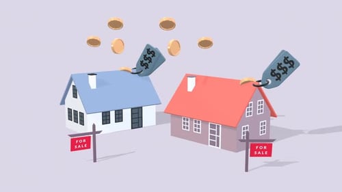 Animated Concept Illustrating Residential Property Sales, Home Buying, And Real Estate Investment.