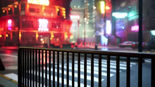 A City Street at Night with Neon Lights