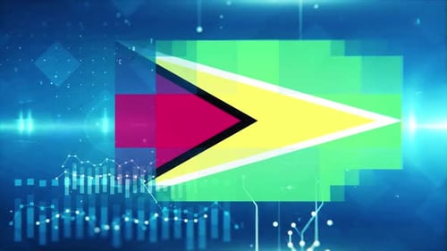 Guyana Flag On Economy Background And Graph