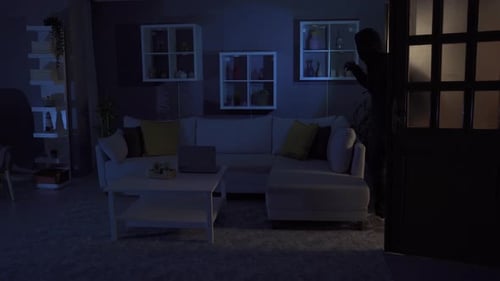 Intruder Enters Home at Night with Flashlight