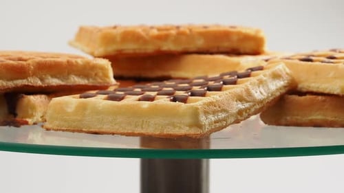 Delectable Waffles Topped with Chocolate on Cake Stand