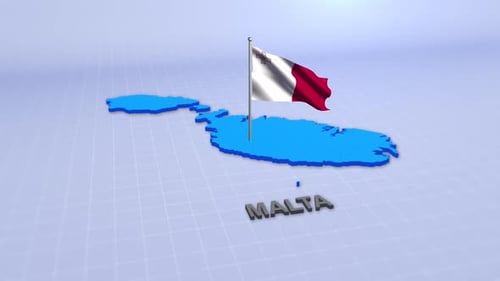 3D Animated Map of Malta with Waving Flag