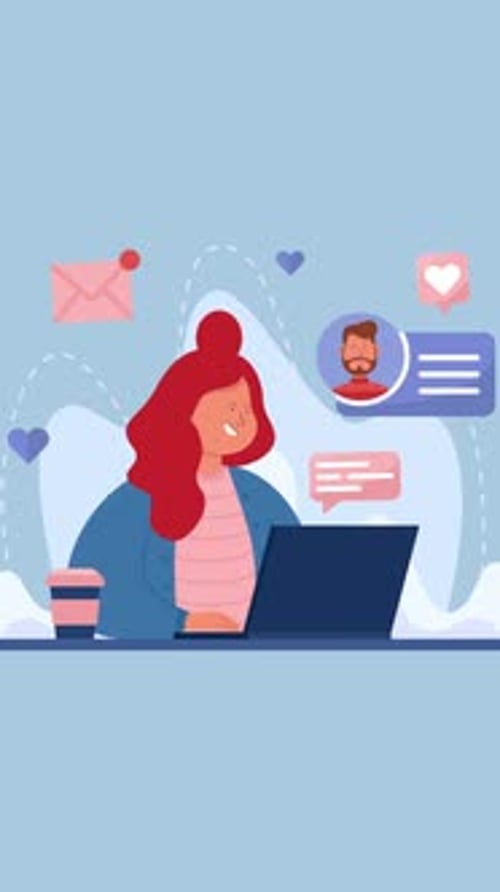 Flat Design Animation of Woman Messaging on Laptop
