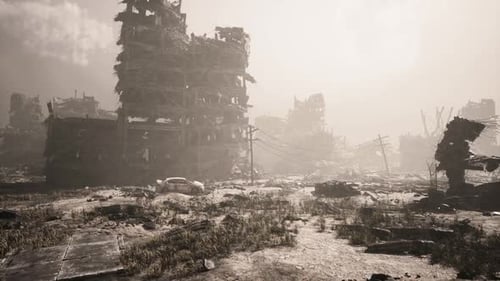 Post-Apocalyptic Ruined Cityscape After Devastation