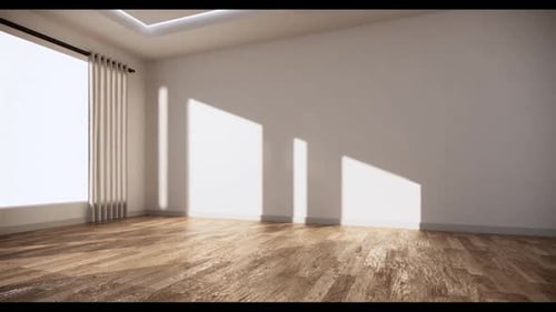 Modern Room Interior with Moving Curtains and Dynamic Sun Shadows