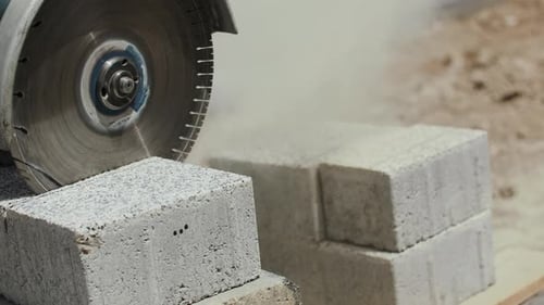 Paving Slabs are Cut with a Grinder