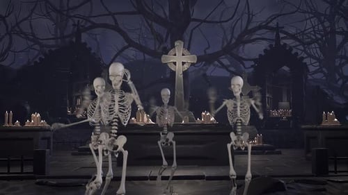 Halloween Dancing Skeletons in Spooky Graveyard Animation