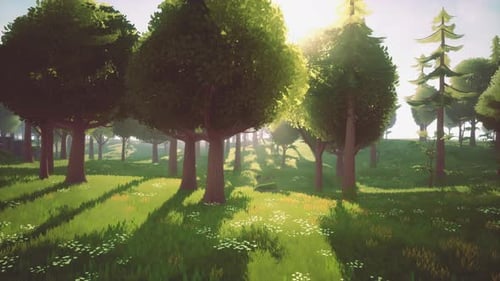 Cartoon Landscape with Hills and Forest