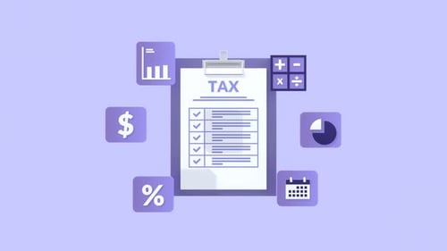 Animated Tax Form with Icons for Finance, Tax Planning, and Business Concepts.
