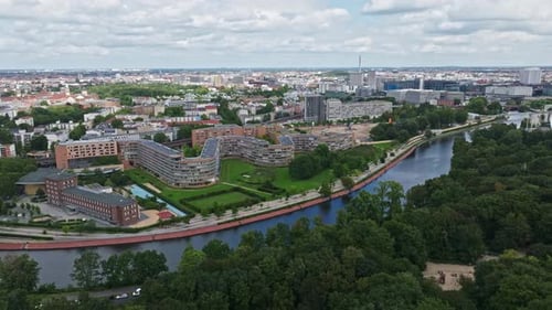 Aerial view of spree river , Moabiter Werder , Berlin , Germany