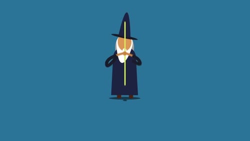 Animated Wizard Casting Magic Spell in Flat Design