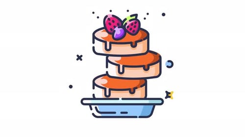 Animated Cartoon Pancake Stack with Berries and Dripping Syrup