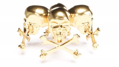 Gold Skull and Crossbones Horror Move Head Able to Loop Endless