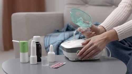 Nebulizer with Medicine on Table Close Up