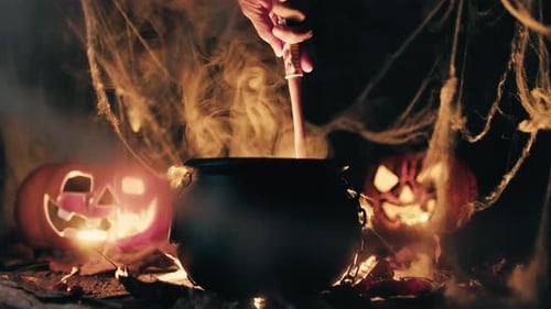 Spooky Cauldron Brew with Jack-o'-lanterns