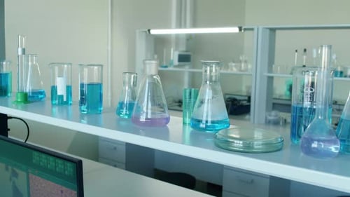 Various Beakers and Flasks in a Laboratory