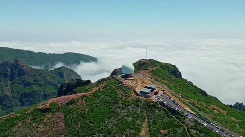 Radar Dome Weather Station at Pico Do Arieiro Surrounded By Steep Cliffs