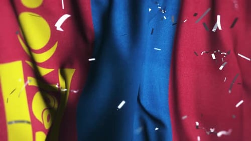 Waving National Flag Background with Falling Confetti