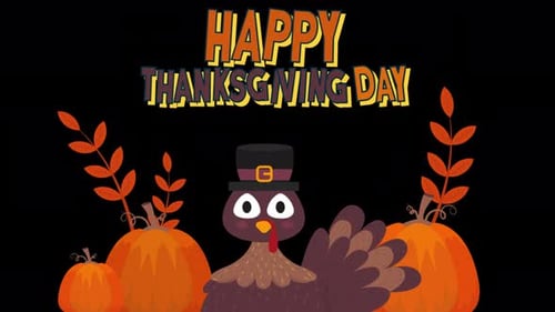 Cartoon Turkey Looking Around Happy Thanksgiving On Alpha Channel 4K
