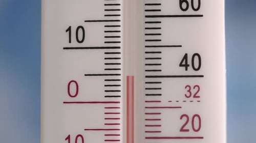 Hot When Concept Thermometer zeigt hohe Temperaturen bei strahlender und intensiver Sommersonne