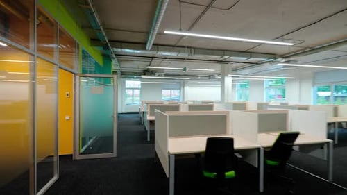Empty Auditorium the Interior of an Office Space with a Meeting Room and Workspaces Natural Lighting