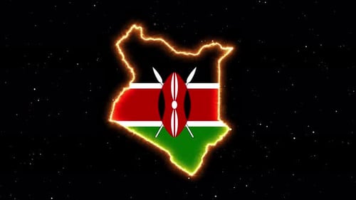 Kenya Map Outline with Electric Glowing Flag Animation