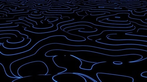 Topographische Kartenkonzeption Neonkurvenlinien, Landschaft, schwarzer Hintergrund mit blau leuchtenden Linien