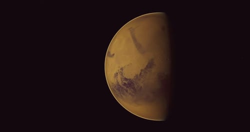 Der Mars zeigt seine charakteristische rötliche Oberfläche und seine atmosphärischen Merkmale