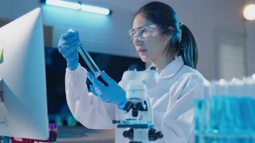 Scientists working test in laboratory for research on pharmacy for medical for disease and virus