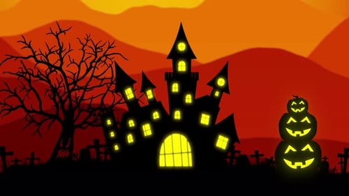 Halloween Background Animation with the Concept of Spooky Pumpkins and Haunted Castle