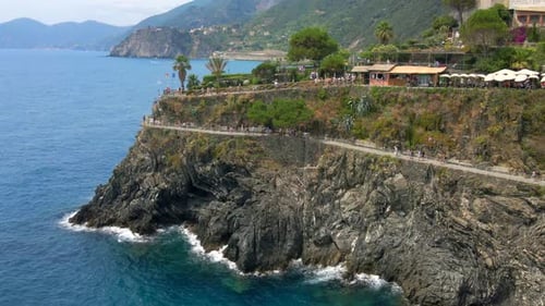 Aerial 4K footage of Manarola, Cinque Terre in Italy.