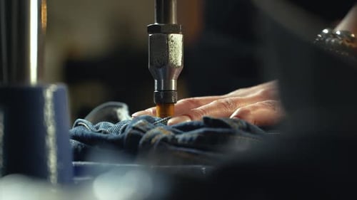 Denim Jeans Being Made in the Factory