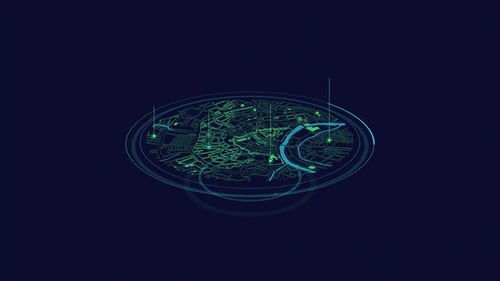 Futuristic Holographic Map with Data UI Overlays