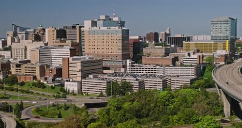 Richmond Virginia Aerial v95 low tracking flyover Upper Shockoe Valley capturing views of downtown