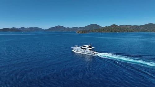 Luxury Yacht Aerial View on Blue Waters