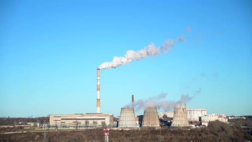 View of the Thermal Power Station on Sunny Day of Blue Sky