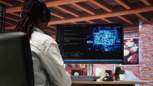 Admin führt Wartungsarbeiten an künstlicher Intelligenz durch, um Musik zu hören