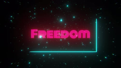 Pink And Turquoise Neon Sign Freedom In Retro Style In Star Stream Background Vj Loop In 4K
