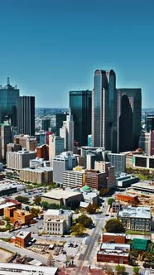 Aerial view of downtown Dallas showcasing modern architecture and skyline