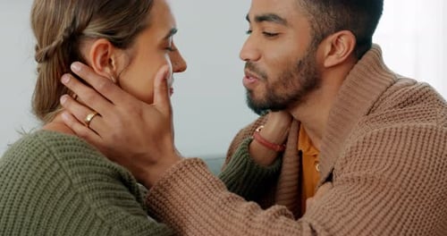 Loving Couple Embrace Affectionately Indoors