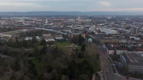 Unique Aerial Perspective From a Tripod Over Karlsruhe City in Germany Revealing Streets with