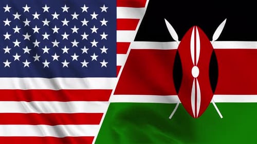USA and Kenya Flags Waving Together Seamlessly