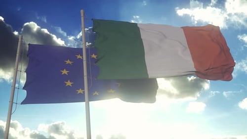 Las banderas de Irlanda y la Unión Europea ondean en el viento. Democracia y política