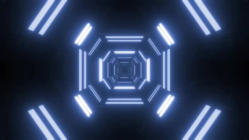 Futuristic tunnel with neon lights leading to the unknown space