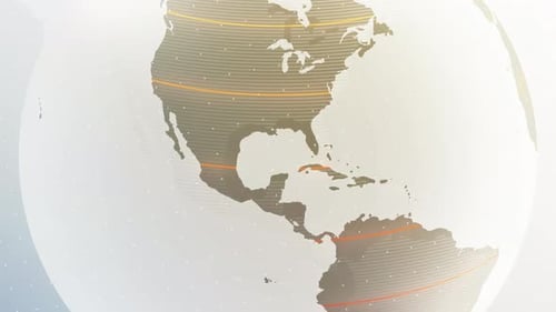 Headline Collection: Gray canvas with a rotating globe swiping in from the top right corner