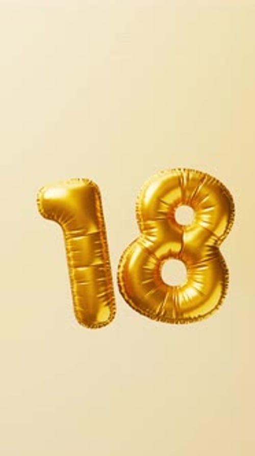 Golden Balloons Number 18 Rise and Float Animation Anniversary Concept 3d Render