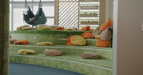 Comfortable Relax Zone in Modern Coworking Office with No People Visible